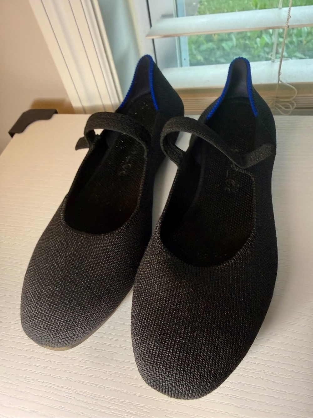 NWOT Rothy’s The Square Mary Jane Black Knit Flat Sz 7 Machine Washable
